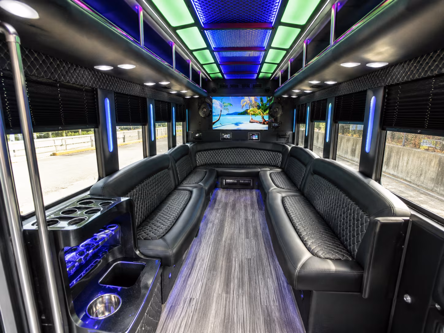 rogers 18 passenger party bus inside