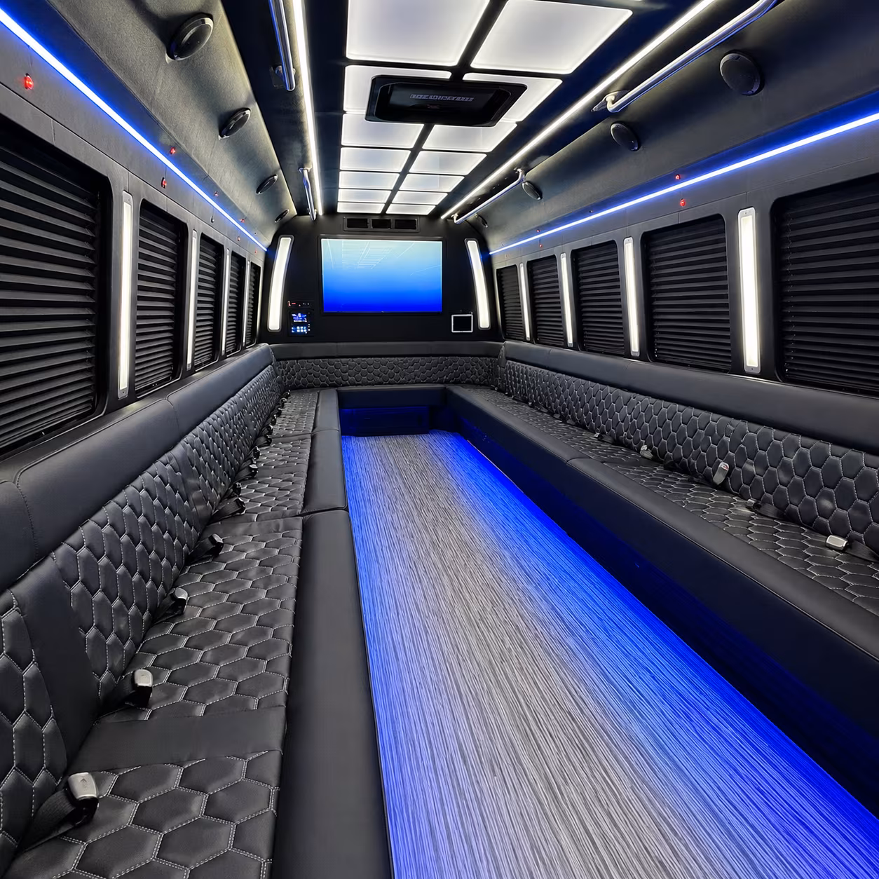 rogers 50 passenger party bus inside